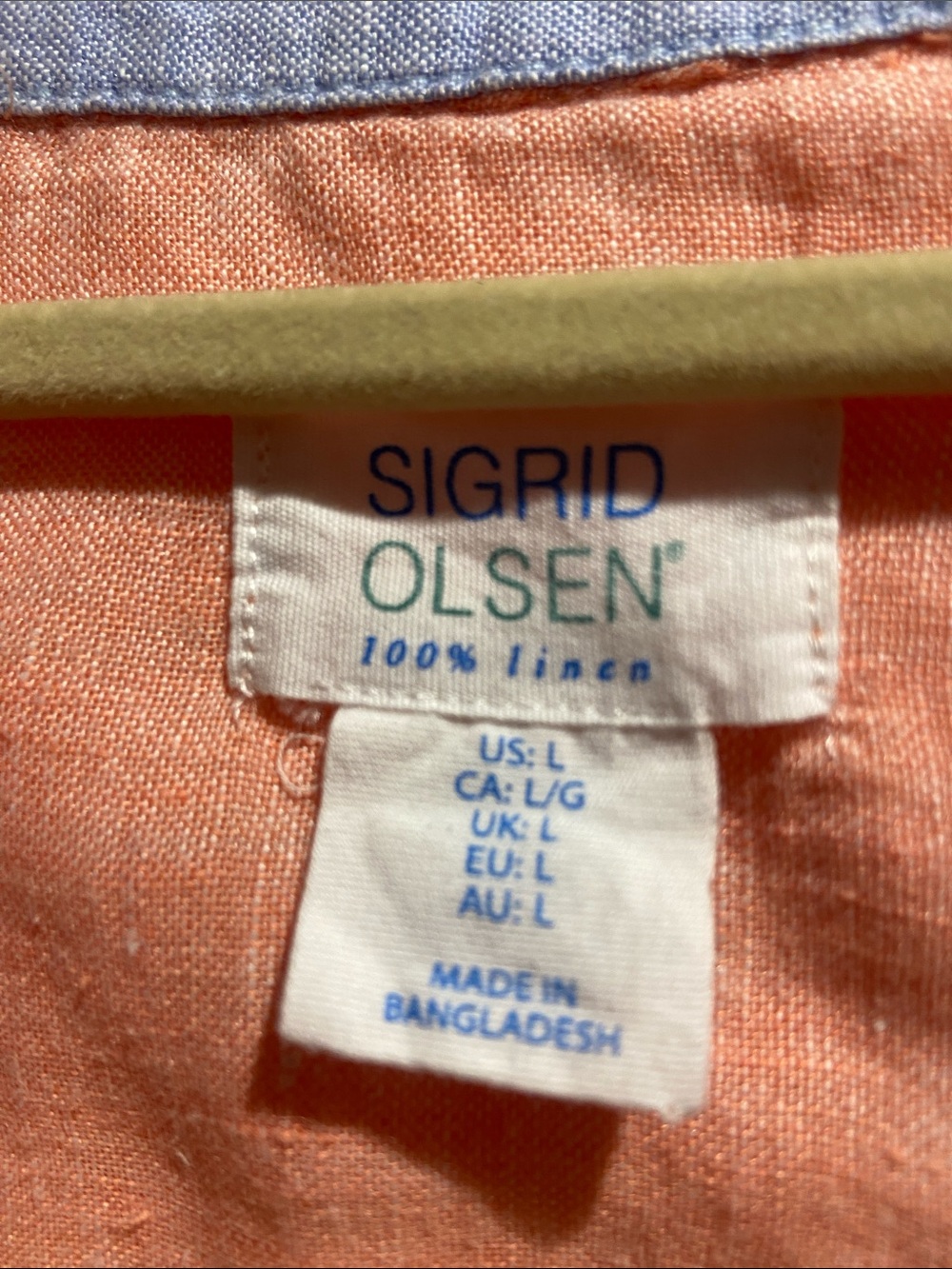 Sigrid Olsen 100 % linen Coral Orange Button-Down Linen Shirt - Picture 3 of 5